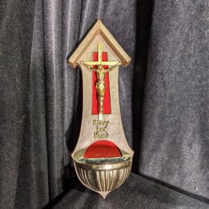 Plastic Vintage Holy Water Stoup Piscina with Gold Crucifix (SOLD)