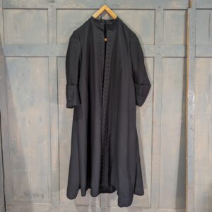 Fringed Hem Button through Front Turned Cuffs Top Quality Black Gown (SOLD)