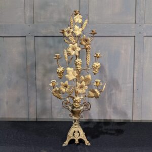Amazing Antique Brass Belgian Lily Wheat & Daffodil Seven Branch Table Candelabra (SOLD)