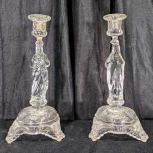 Pair of Vintage Antwerp Glass Mary & Jesus Candlesticks (SOLD)