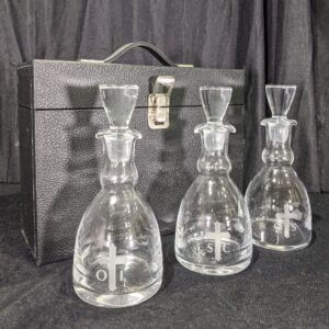 Large Holy Oil Vessels Decanters OI, SC & OS in Carry Case (SOLD)