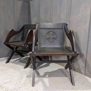 Dark Oak Cross Backed Antique Glastonbury Clergy Chairs from St George's Preston (SOLD)