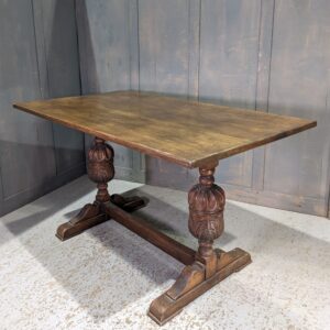 Carved Baluster Leg Vintage Medium Size Oak Refectory Table (SOLD)