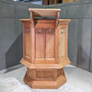 Simple Pitch Pine Vintage Church Horseshoe Pulpit with Gothic Elements (SOLD)