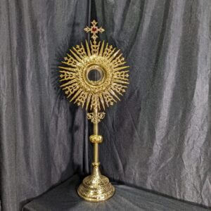 Large Ornate Starburst Solid Brass Monstrance with Cross & Faux Ruby (SOLD)