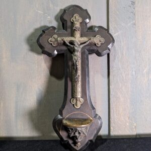 Ornate & Heavy Antique Metal & Wood Crucifix Holy Water Stoop (SOLD)
