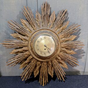 Carved Wooden Vintage French Foliate Sunburst Clock (SOLD)