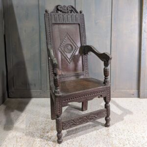 18th & 19th Century Carved Antique Oak Wainscot Chair with Heads (SOLD)