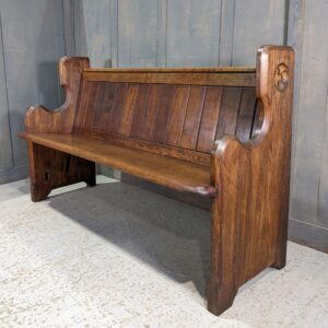 Antique Oak Church Chapel Pew Bench from Bristol with Carved Quatrefoils (SOLD)