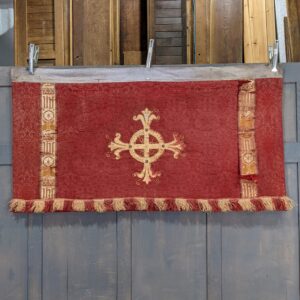 Very Distressed Small Red & Gold Victorian Altar Frontal with Cross (SOLD)