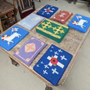 Harlequin Set of 8 Embroidered  Vintage Hassocks Kneelers Cushions (SOLD)