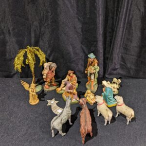 14 Piece Pastoral (No Kings) Vintage Harlequin Small Nativity Set (SOLD)