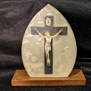 Small French 1950's Art Deco Formica Aluminium Teak & Plastic Crucifix