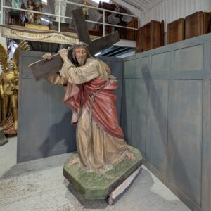 Spectacular Antique Beyond Life-Size Religious Statue of Christ with Cross (SOLD)