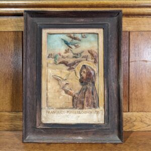Original Vintage Hand Painted Framed Plaster Plaque of St Francis (SOLD)