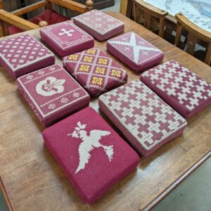 Hand Embroidered Burgundy Themed Church Cushions Kneelers Hassocks (SOLD)