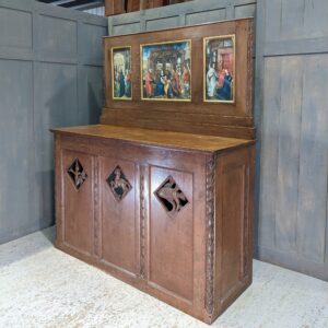 Delightful 1930's Vintage English Oak Carved Altar with Triptych Gradine (SOLD)