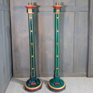 Mid Century 1950's Vintage Outsize Painted Oak Church Pavement Candlesticks Candle Stands (SOLD)