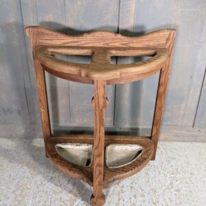 Curved Vintage Oak Umbrella Stand with Two Openings & Steel Drip Trays (SOLD)