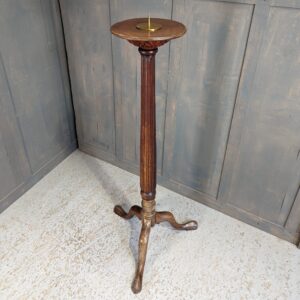 Large Antique Mahogany Fluted Stem Tripod Base Paschal Pricket Candle Stand (SOLD)