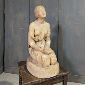 Carved Alabaster Antique French Statue of Penitent Magdalene (SOLD)