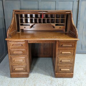 Early 20th Century Oak Roll Top Desk with 'S' Shaped Tambour with Key (SOLD)