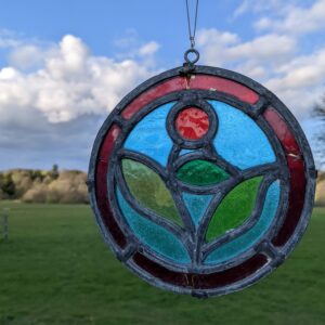 Beautiful Matching Set of 3 Red Rose Stained Glass Hanging Discs (SOLD)