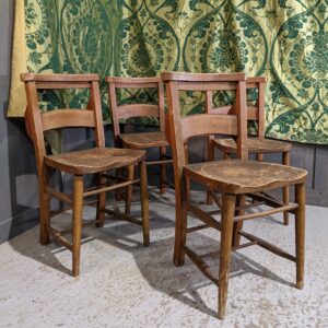 Set of 4 North Wales Distressed Character Driven Antique Church Chapel Chairs (SOLD)