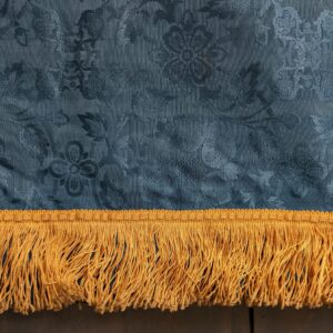Vintage Sky Blue Foliate Cross Design Damask Altar Frontal with Gold Fringing (SOLD)