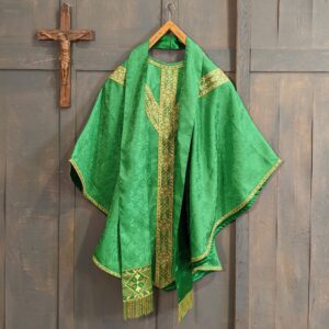 Excellent Condition Green Damask Chasuble with Gold Y Orphrey & Stole (SOLD)