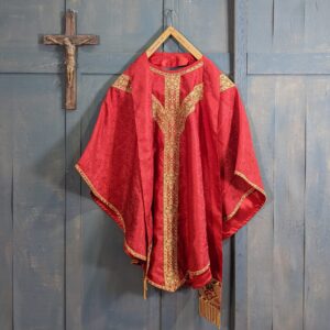 Excellent Condition Red Damask Chasuble with Gold Y Orphrey & Stole (SOLD)