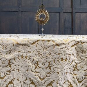 Very Large Spectacular Vintage Gold Damask Altar Cloth Frontal with Cutaway Corners (SOLD)