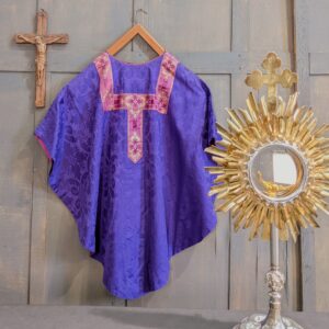 Attractively Designed Reversible Vintage Damask Purple & Fuschia Damask Chasuble (SOLD)