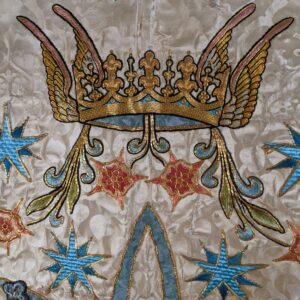 Exquisite Antique 'Kingdom of Heaven' Cream Damask Altar Frontal Ave Maria Applique (SOLD)