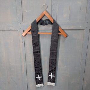 Black Damask Stole with Silver Cross & Tassels (SOLD)