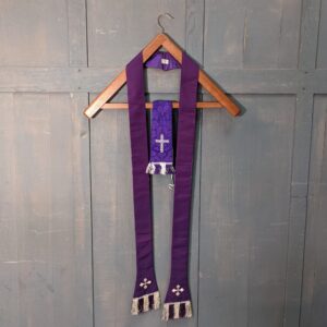 Vintage Purple Stole & Purple Maniple with Striped Tassels & Crosses (SOLD)