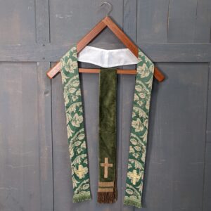 Vintage Green Stole & Damask Dark Green Velvet Maniple with Bullion Fringing (SOLD)
