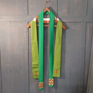 Two 1960's Vintage Green Stoles with Crosses Simple & Stylised (SOLD)