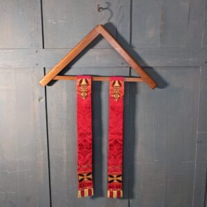 Pair of Vintage Red Damask Maniples with Crosses & Two Tone Fringing (SOLD)