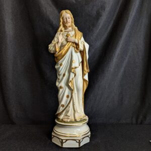 Quality French Handpainted Bisque China Religious Statue of Christ the Sacred Heart (SOLD)