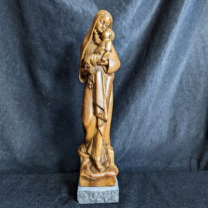 1970's Vintage French Faux Wooden Statue of Our Lady with Child Madonna (SOLD)