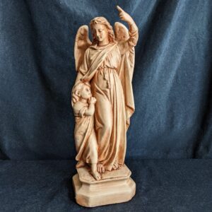 Repainted Antique French Religious Statue of an Angel of Victory Leading a Child (SOLD)