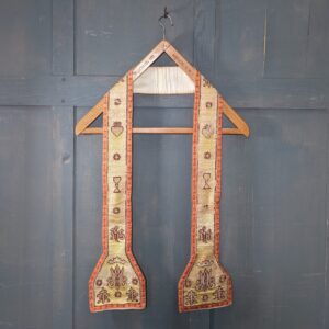 Striking Antique Beaded Bisque & Cream Ave Maria IHS Stole with Flared Ends (SOLD)