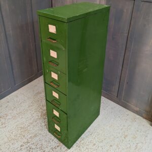 Unusual Skinny 6 Drawer 1934 Pea Green Steel Filing Cabinet with Brass Handles (SOLD)