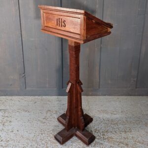 Antique Oak X-Base 'IHS' Pedestal Lectern (SOLD)