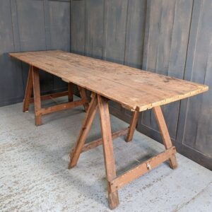 Epsom Lecture Hall Vintage Pine Plank Trestle Table (SOLD)