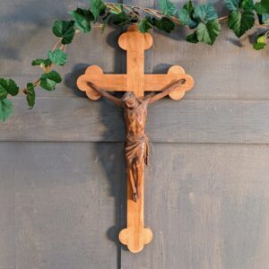 Vintage Carved Hardwood & Oak Crucifix Corpus Mounted on Bottony Cross (SOLD)