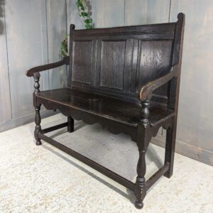 Arts & Crafts Panelled Oak Settle Monks Bench (SOLD)