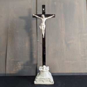 Unusual 19th Century Antique French Crucifix with Porcelain Figure & Base (SOLD)