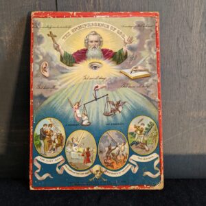 Colourful & Salutory Religous Board Plaque depicting the Omnipresence of God (SOLD)